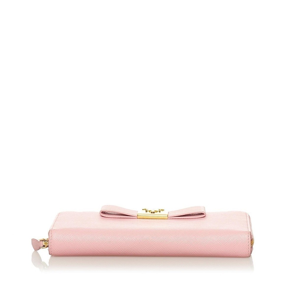 Prada Pink Saffiano Leather Bow Zip Around Long Wallet Gold Hardware Italy - Picture 3 of 10
